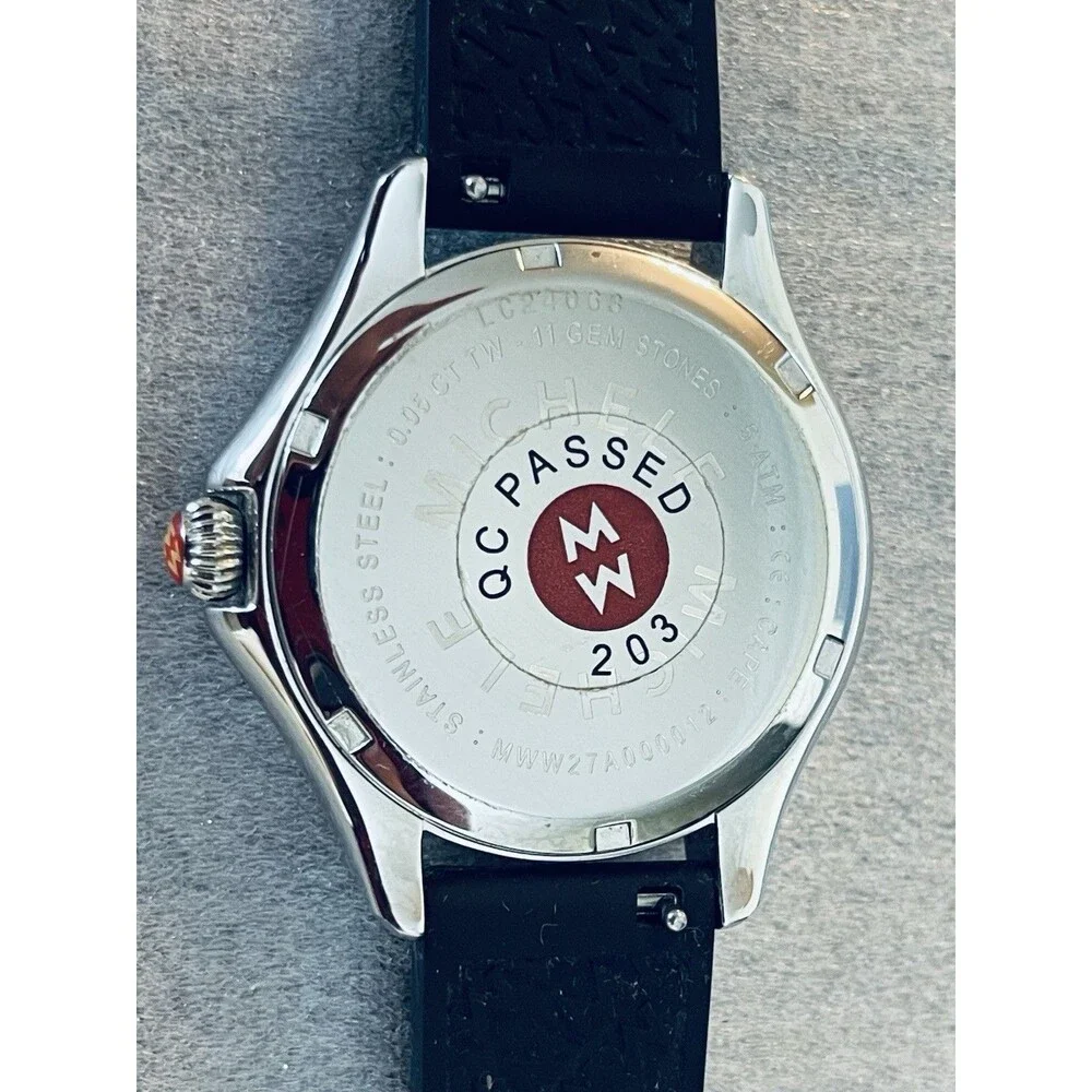 Michele Cape Topaz Watch MWW27A000012 Silver Dial Black Silicone Band Box Paper